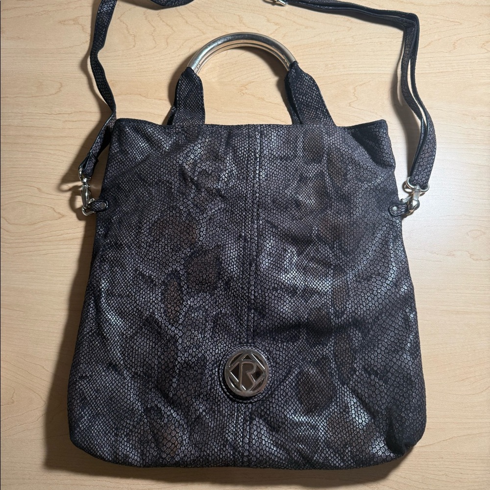 Relic by fossil Faux Snake Skin purse brown silver hand strap crossbody handbag